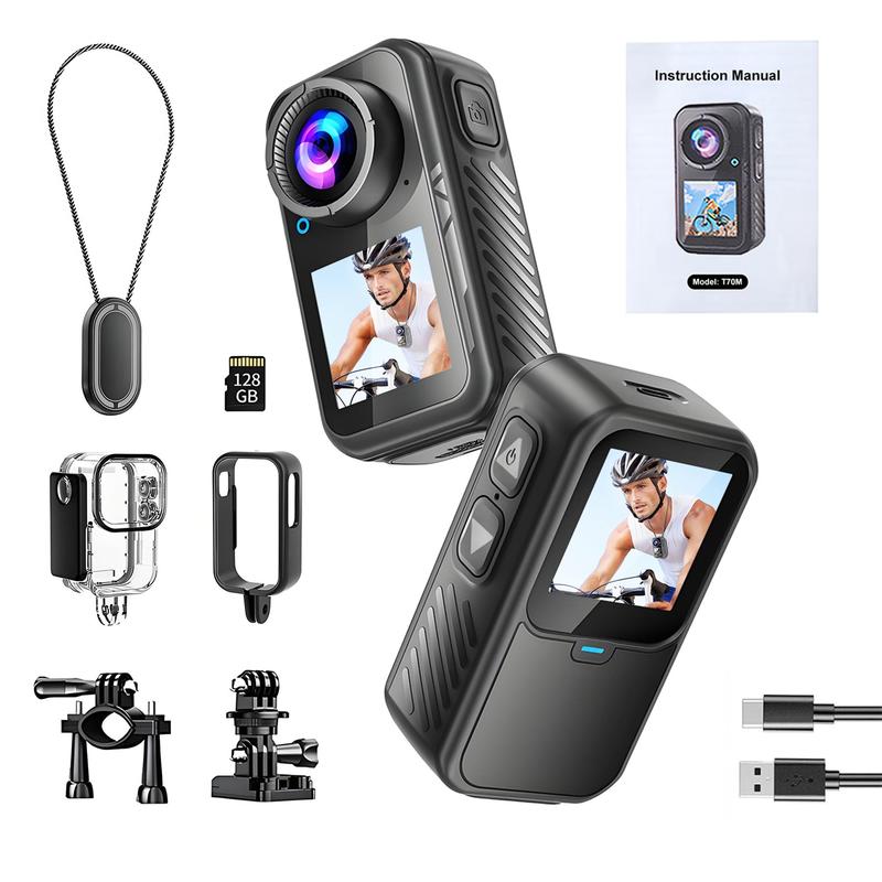 NUISK 4K 60FPS Action Camera, Dual Touch Screens, WiFi, 128GB, Waterproof, EIS, Magnetic Mount