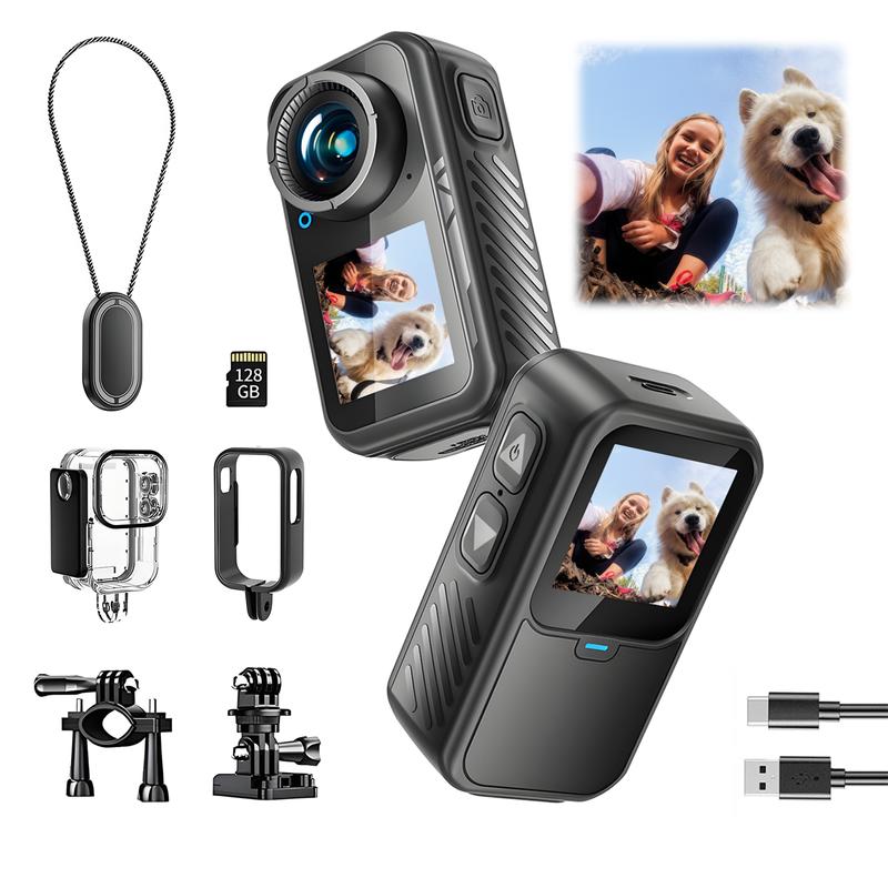 NUISK 4K 60FPS Action Camera, Dual Touch Screens, WiFi, 128GB, Waterproof, EIS, Magnetic Mount