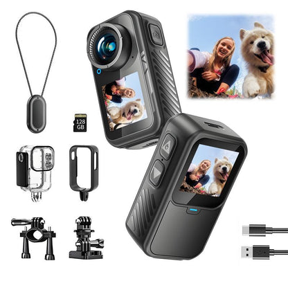 NUISK 4K 60FPS Action Camera, Dual Touch Screens, WiFi, 128GB, Waterproof, EIS, Magnetic Mount