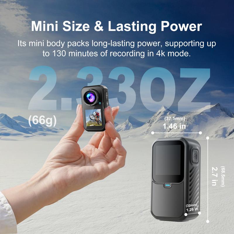 NUISK 4K 60FPS Action Camera, Dual Touch Screens, WiFi, 128GB, Waterproof, EIS, Magnetic Mount