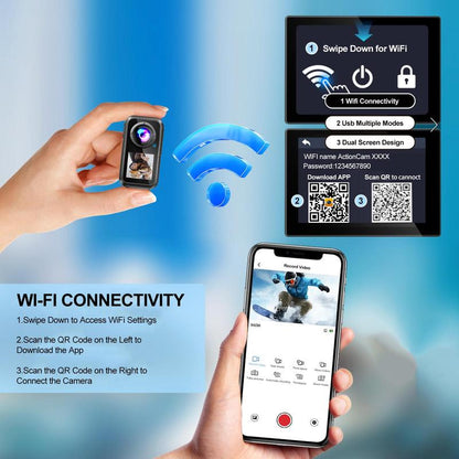 NUISK 4K 60FPS Action Camera, Dual Touch Screens, WiFi, 128GB, Waterproof, EIS, Magnetic Mount