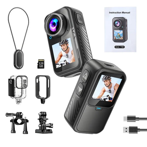 NUISK 4K 60FPS Action Camera, Dual Touch Screens, WiFi, 128GB, Waterproof, EIS, Magnetic Mount