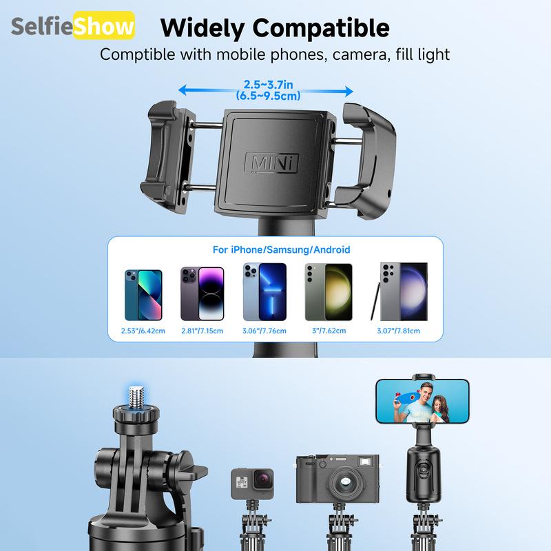 Smart AI Phone Tripod with 360° Face Tracking, Auto Pan & Tilt, Stable for Indoor & Outdoor Use